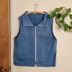 Handmade | Blue Denim Vest with Zipper & High Collar